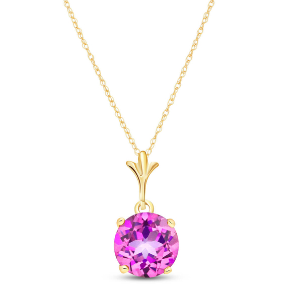 Galaxy Gold Products Jewelry - 14K. SOLID GOLD NECKLACE WITH NATURAL PINK TOPAZ (Yellow Gold)